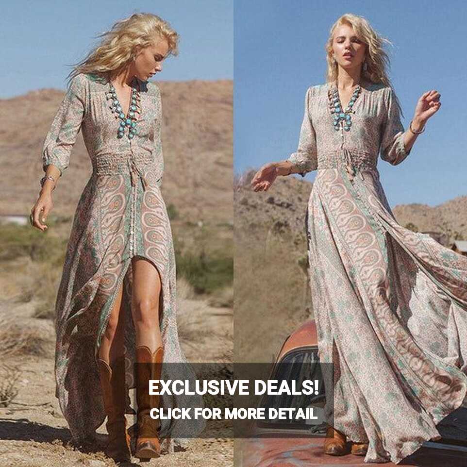 Free Spirit Long Summer Dress - Brown / S | Vestidos largos ...