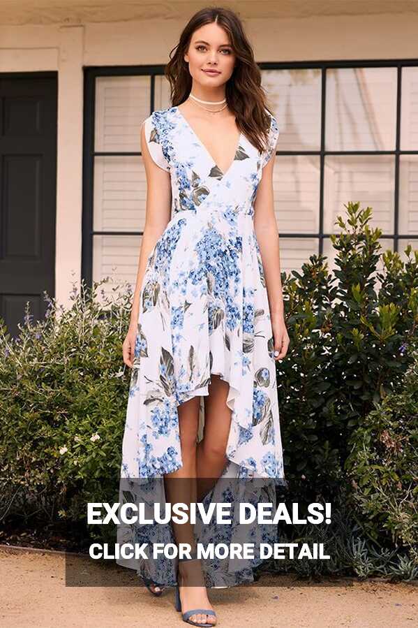 French Countryside White Floral Print High-Low Dress