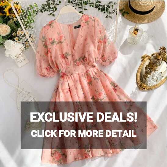 French Floral V Neck Summer Chiffon Dress