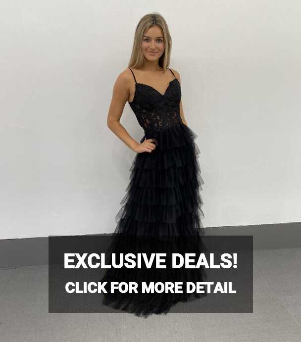 French Novelty: Dave and Johnny 11148 Black Tiered Ruffle Prom Dress