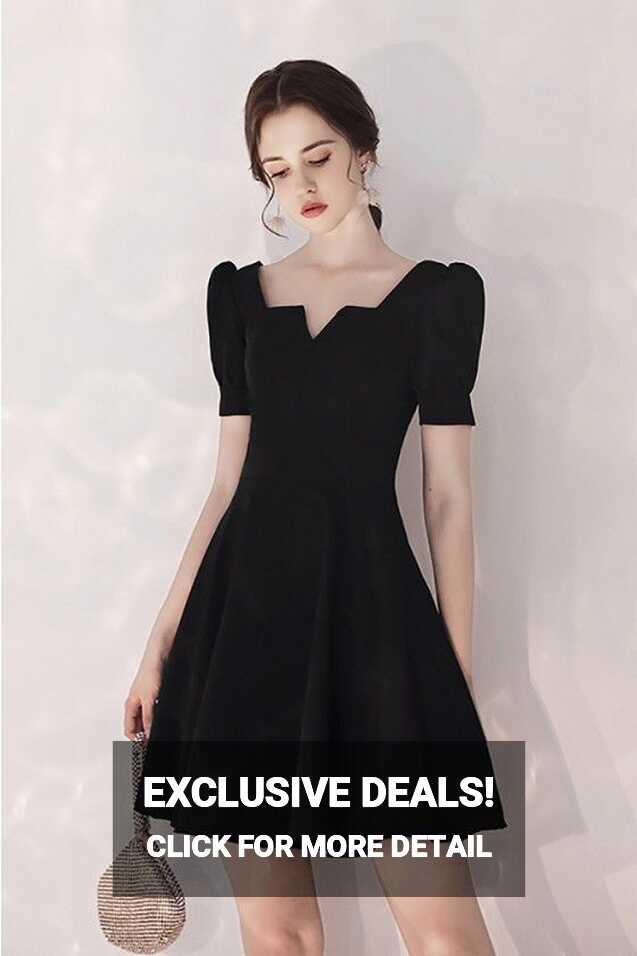 French Style Little Black Party Dress Short With Sleeves | Black ...