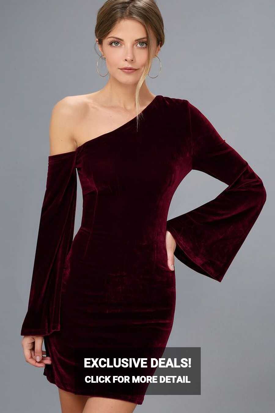 From The Beginning Burgundy Velvet Bell Sleeve Bodycon Dress ...