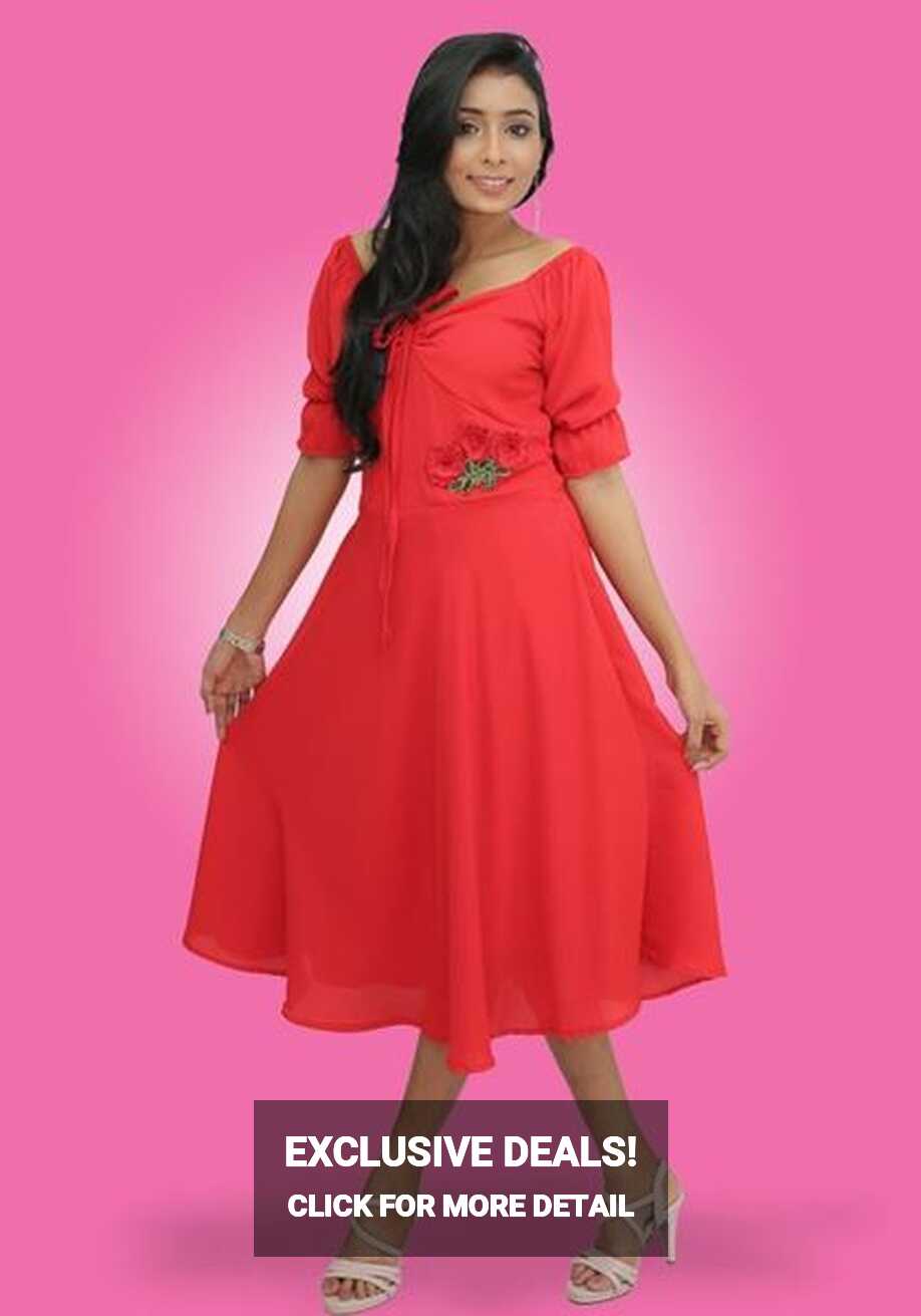 Front Knotted Flared Short Party Dress with Puff Sleeves-SunMart Lanka