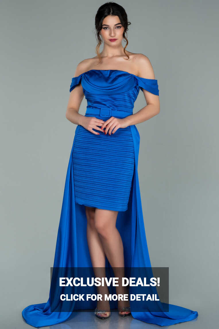 Front Short Back Long Sax Blue Satin Prom Gown ABO075 | Abiyefon.com