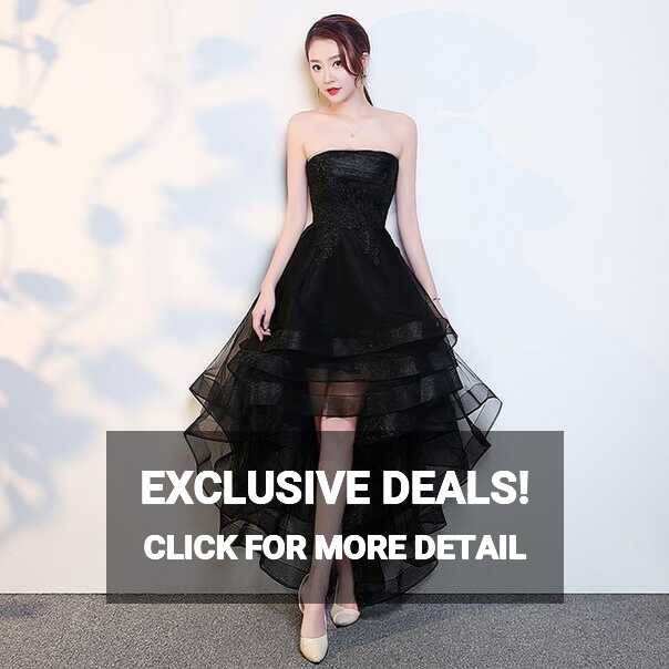 Front short back long black tuxedo party evening dress