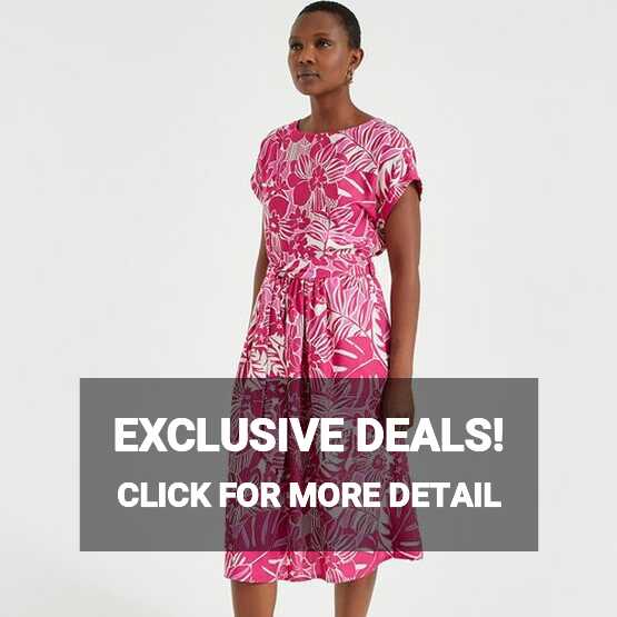 Full mid-length dress in recycled floral print, pink print, Anne ...