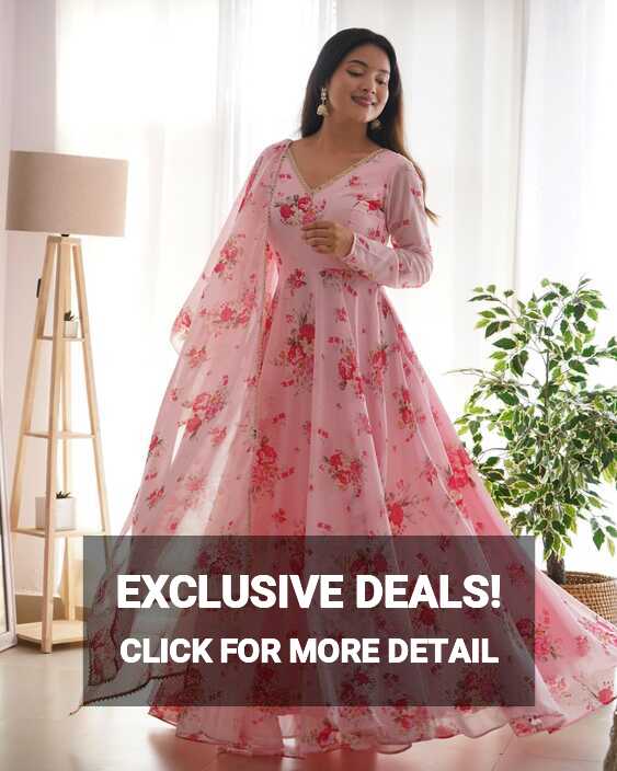 Function Wear Pink Ready To Wear Printed Anarkali Gown Set For ...