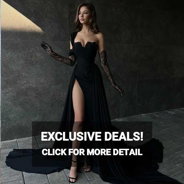 Funyue Sexy Slit Black Prom Dress Satin One Shoulder Appliques ...