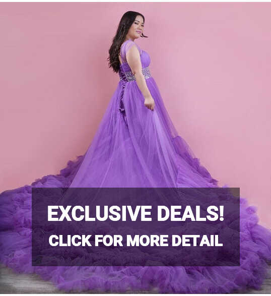 G240, Luxury Purple Ruffle Long Trail Ball Gown, Size - (XS-30 to ...