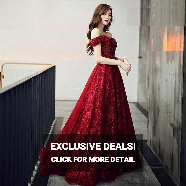 G336, Burgundy Evening Dress Elegant Shining Long Formal Gown ...