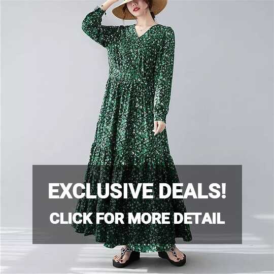 GPPZM V-neck Long Sleeve Spring Dress Chiffon Print Floral Office ...