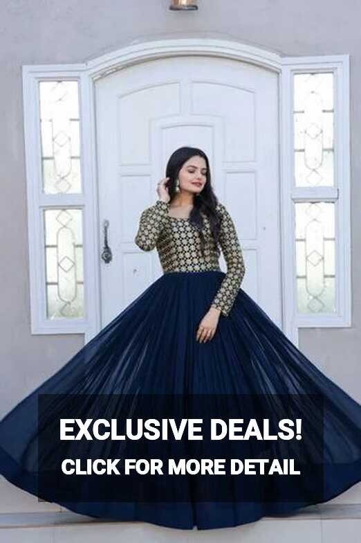 Georgette Embroidered Beautiful Long Gown, Yellow at Rs 2049 in Surat