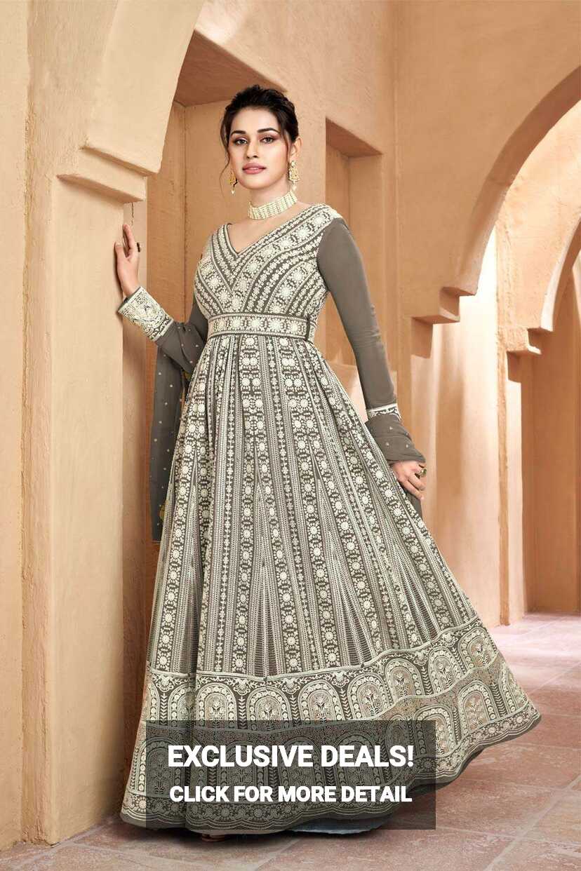 Georgette Embroidered Grey Gown Dress with Dupatta - GW0500