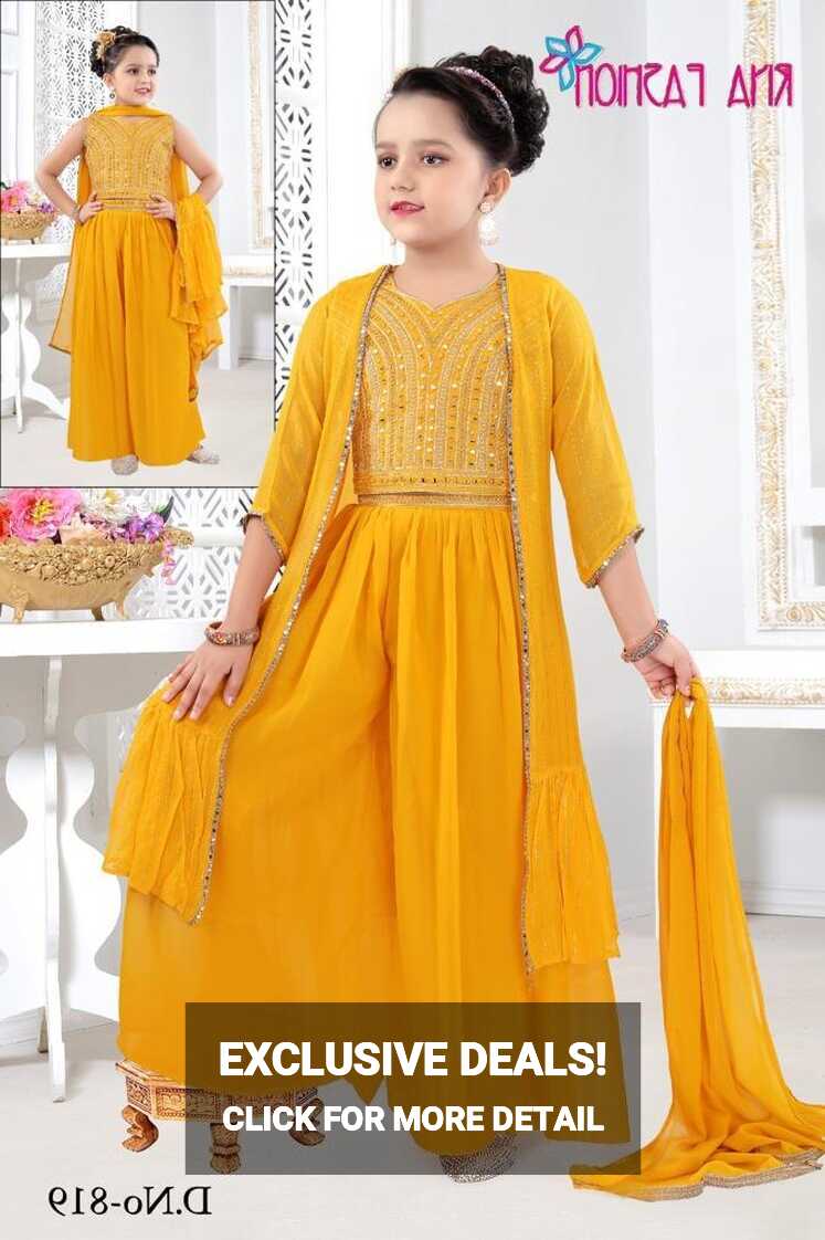 Georgette Mustard Yellow(base) Girls Party Wear Sharara Crop Top ...