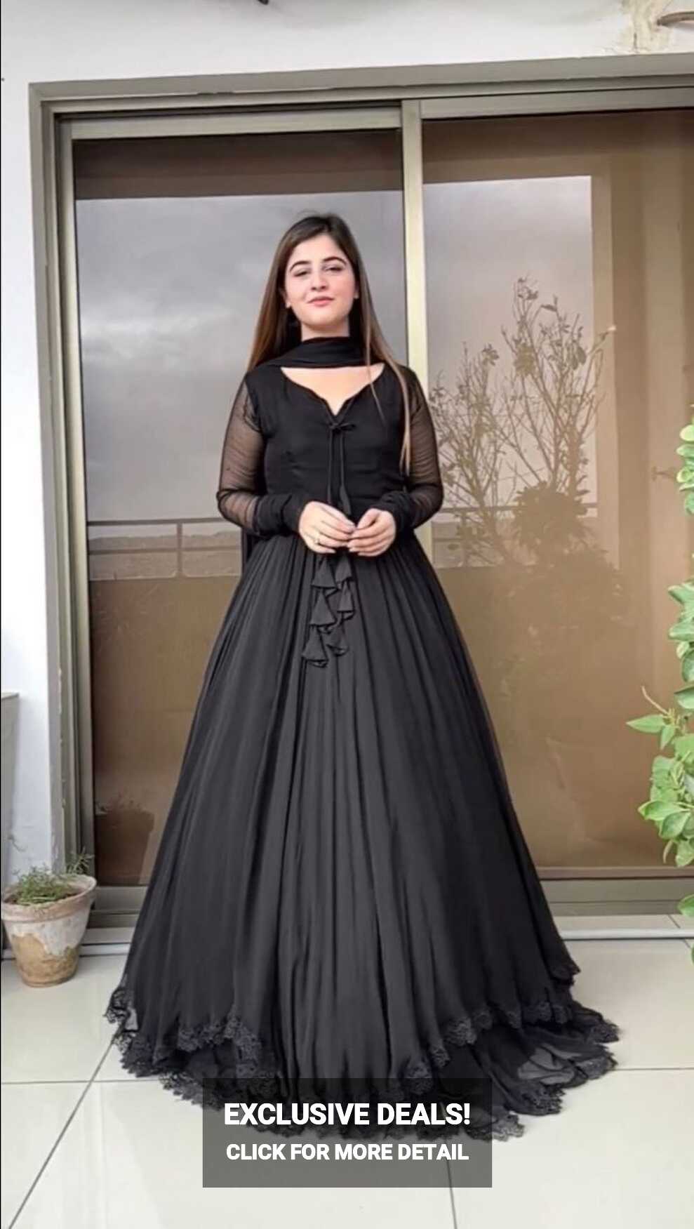 Georgette Plain New Latest Designer Fancy Long Gown, Black at Rs ...