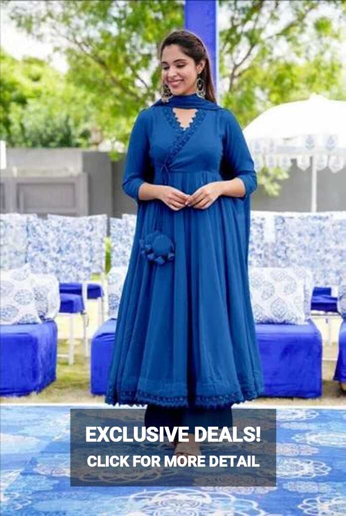 Georgette Plain Presenting New Anarkali Gown, Half Sleeve, Blue at ...