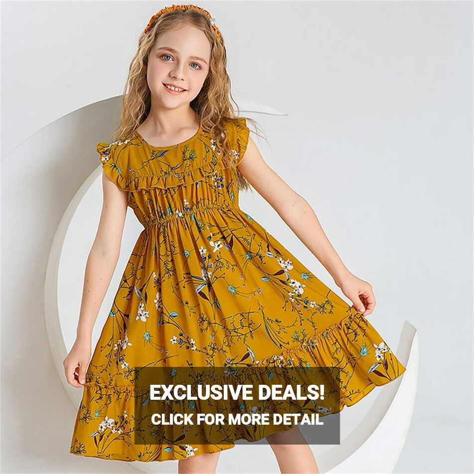 Girl&#39;s Casual Dress Summer Scoop Neck Sleeveless Flowy Print Plain ...