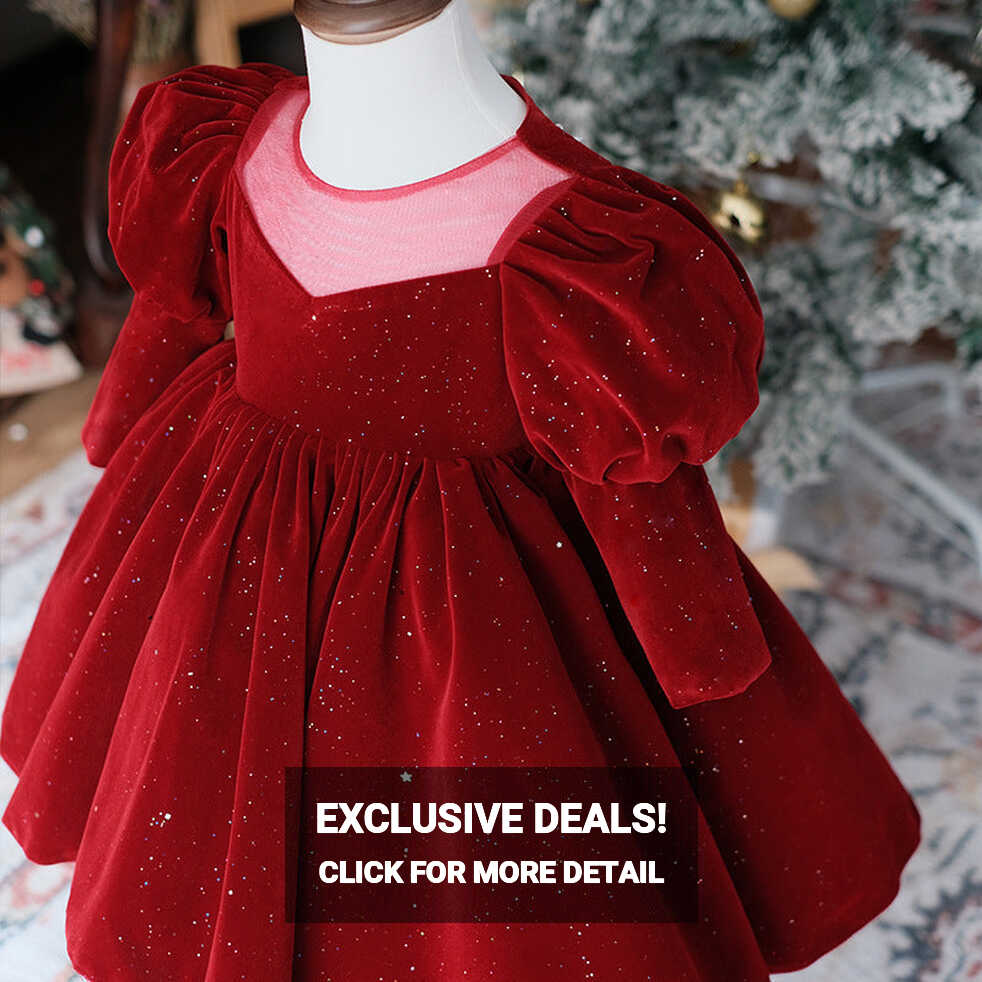 Girl Christmas Dress Flower Girl Dress Toddler Puff Sleeves Red ...