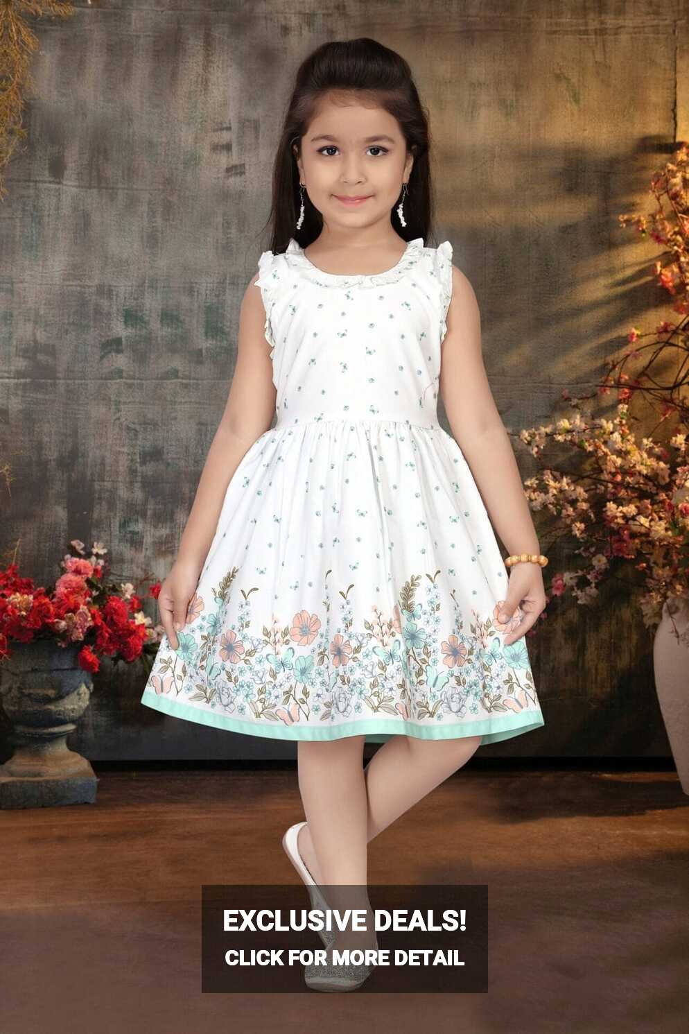 Girl Dress Knee Length Frock Floral Prints Girls Flutter Wings ...