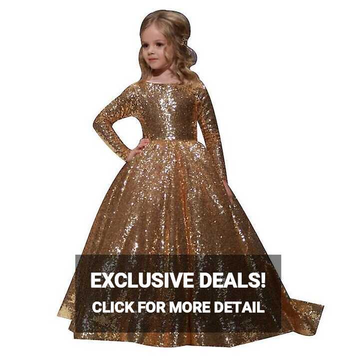 Girl Dress Sequined Pageant Ball Gown Kids Christmas Party Dresses ...