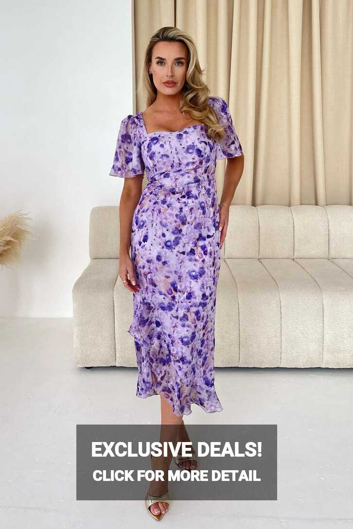 Girl In Mind Heidi Floral Ruched Midi Dress - Light Purple | TRM ...