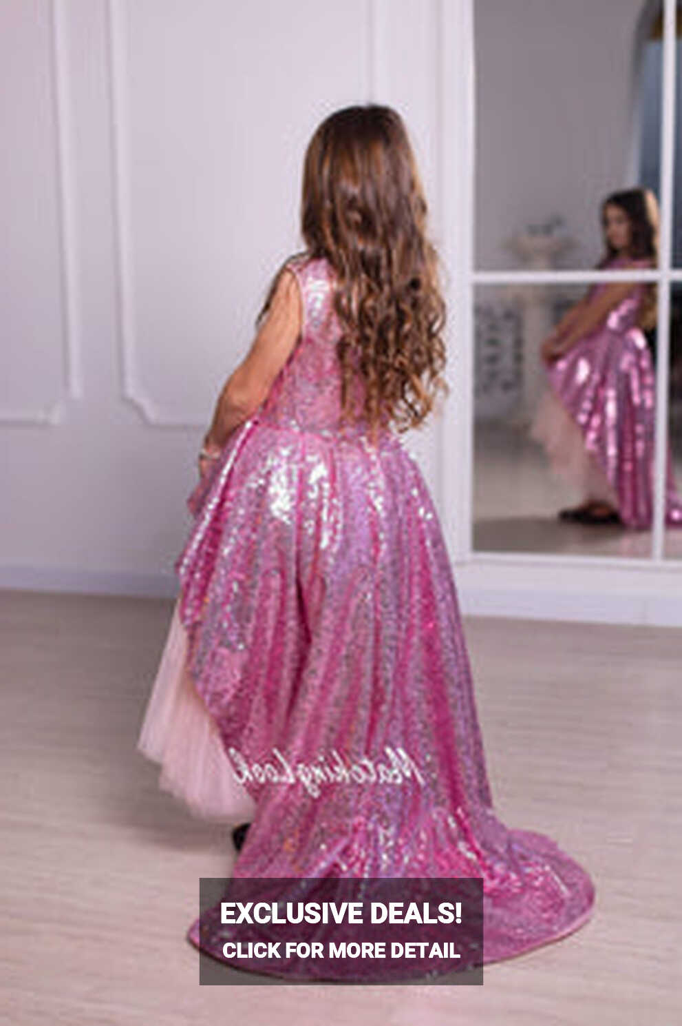 Girl Princess Dress, Pink Sequin Dress, Flower Girl Dress, Train Dress