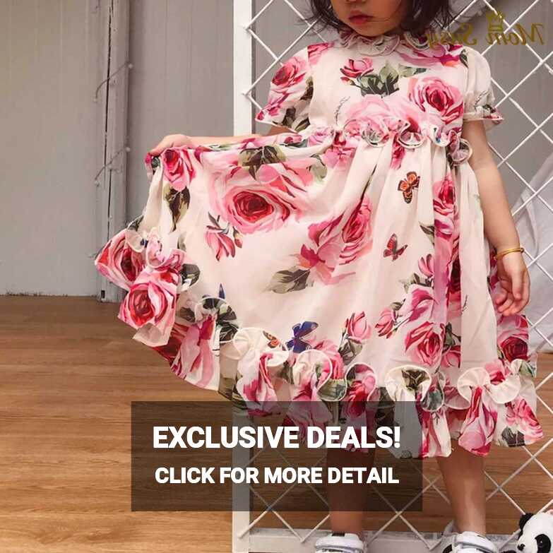 Girl Princess Dress Chiffon 3D Rose Puff Sleeve Infant Toddler ...