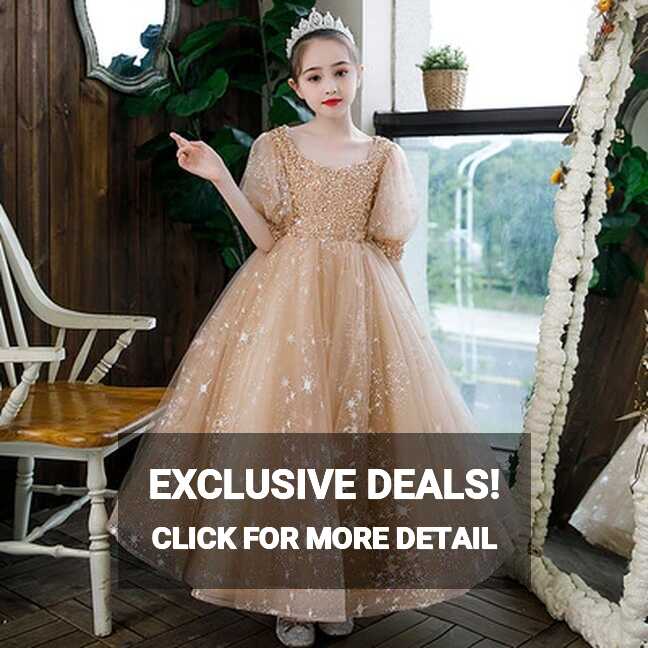 Girl Wedding Party Dress Elegant Luxury Sequined Princess Dress ...