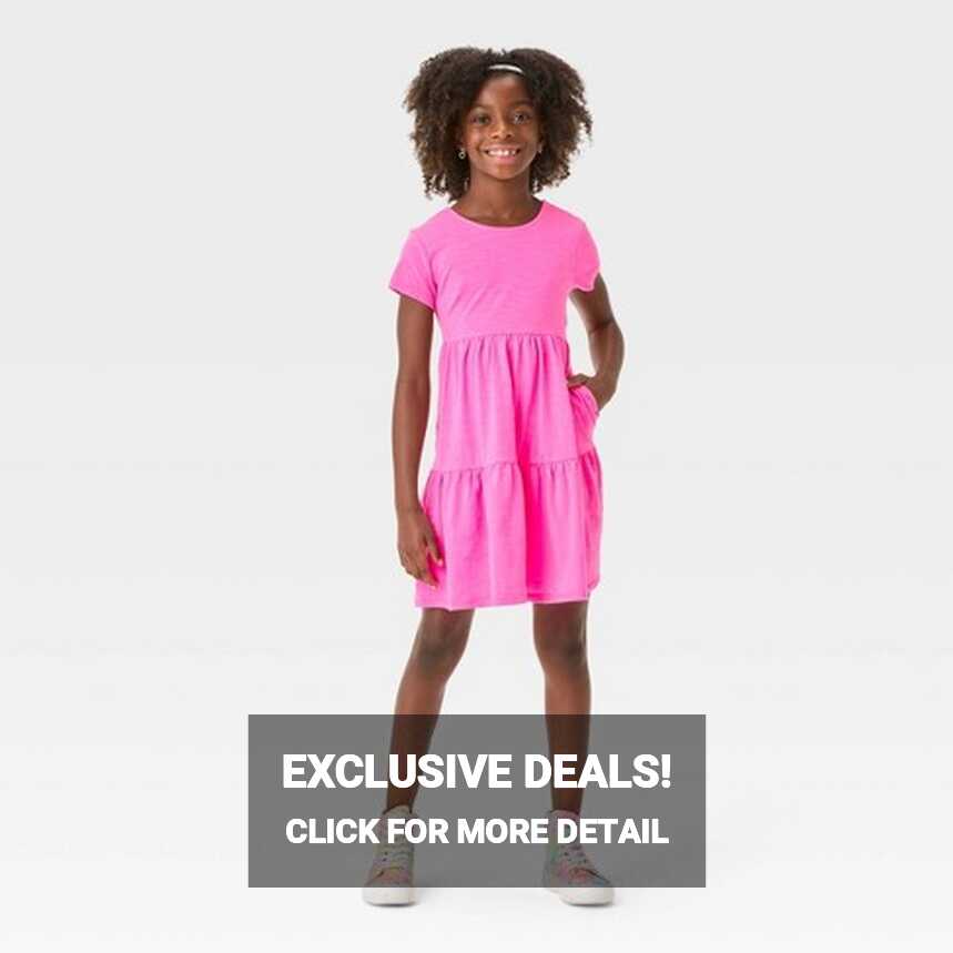 Girls&#39; Short Sleeve Open Back Tiered Knit Dress - Cat &amp; Jack™ Neon ...