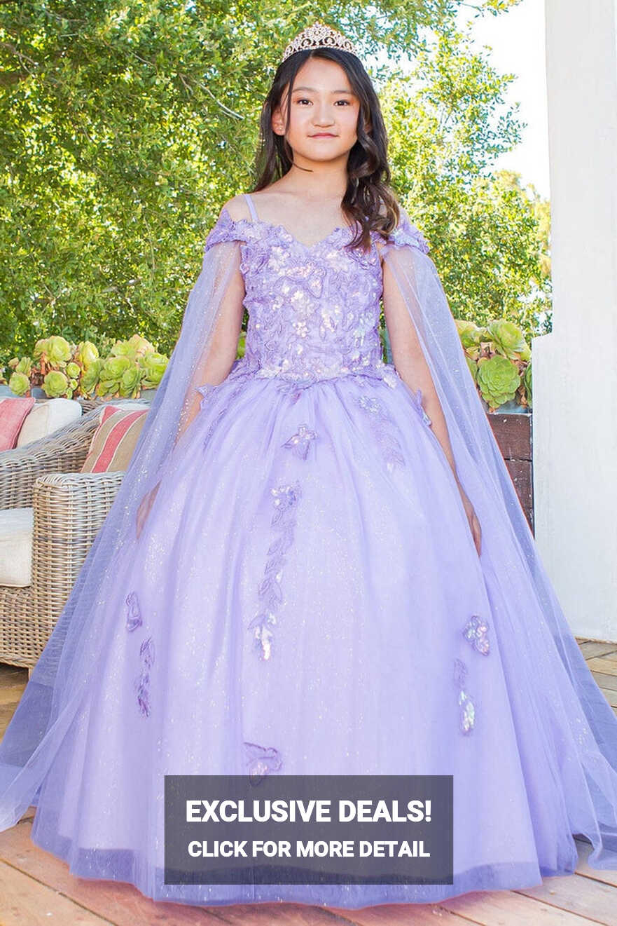 Girls Butterfly Cape Sleeve Gown by Cinderella Couture 8075 ...