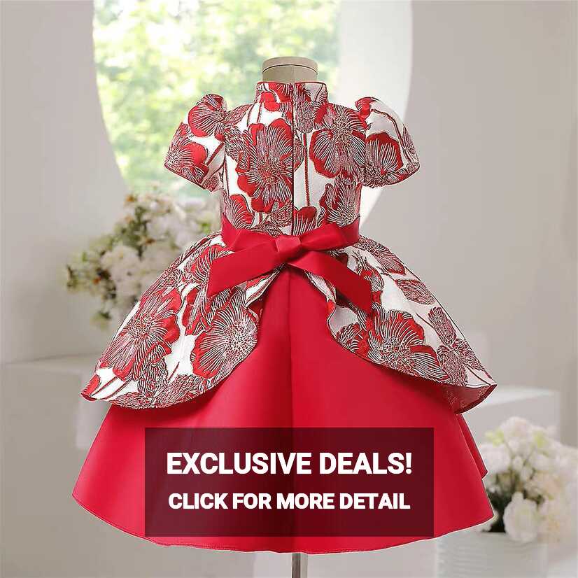 Girls Cheongsam Floral Dress Short Sleeve Ball Gown Wedding Party ...