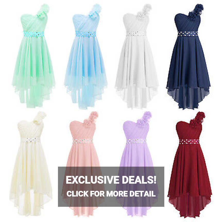 Girls Chiffon One Shoulder Flowers Bridesmaid Party Prom Gowns ...