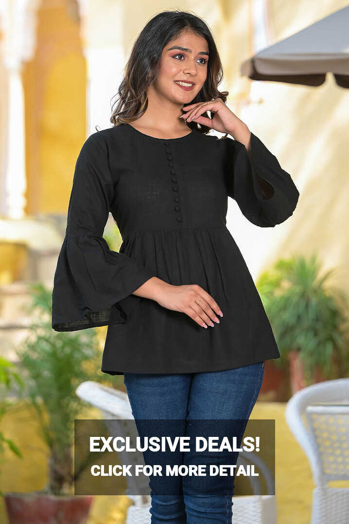 Girls Cotton Slub Solid Top (BLACK) – Yash Gallery