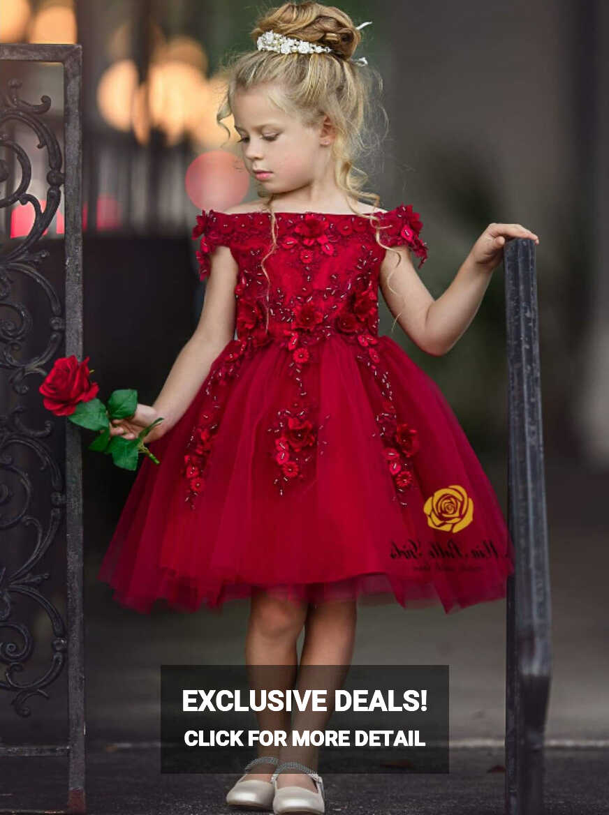 Girls Cute Formal Dresses | Red Off Shoulder Floral Holiday Dress ...