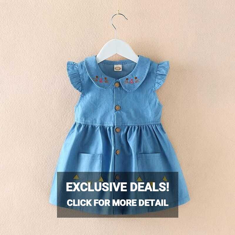 Girls Denim Dress Cute Cotton Kids Summer Dresses Basic Casual ...