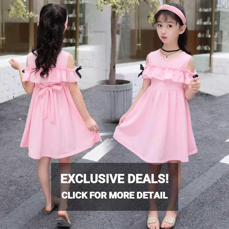 Girls Dress Summer Cotton Solid Kids Dresses for Girl Fashion Off ...