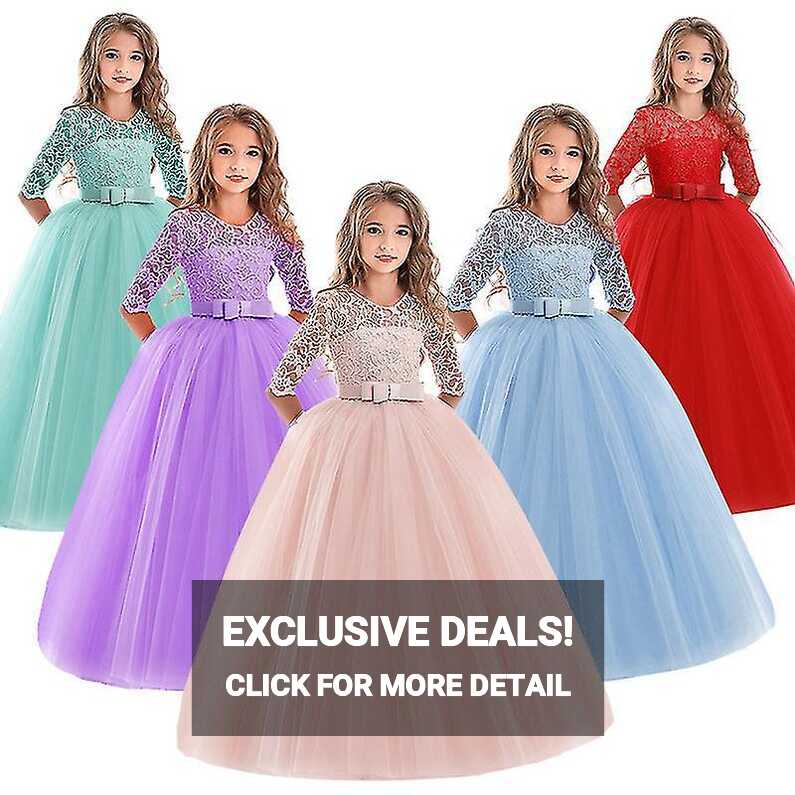 Girls Evening Party Long Lace Dress Kids Biethday Dresses For ...