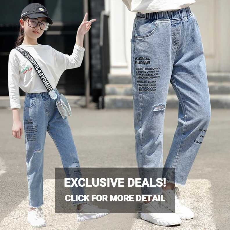 Girls Fashion Broken Hole Jeans Girls Spring Autumn Elastic Waist ...