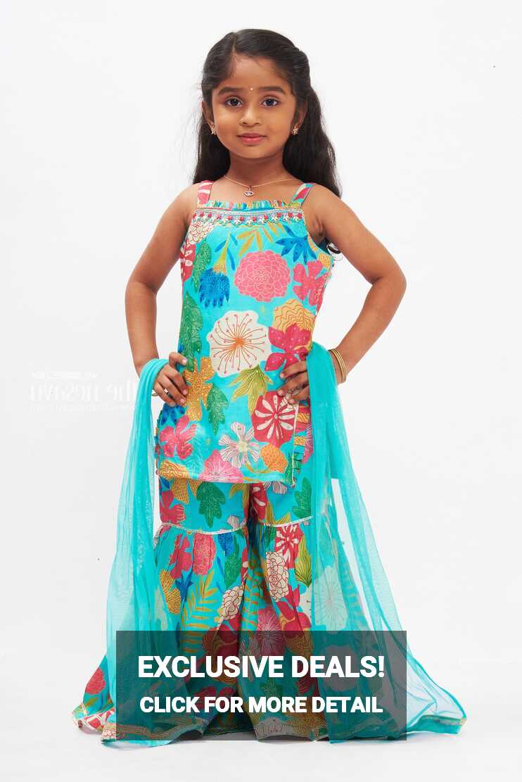 Girls Floral Tie-Up Kurti &amp; Gharara Set | Colorful &amp; Festive ...