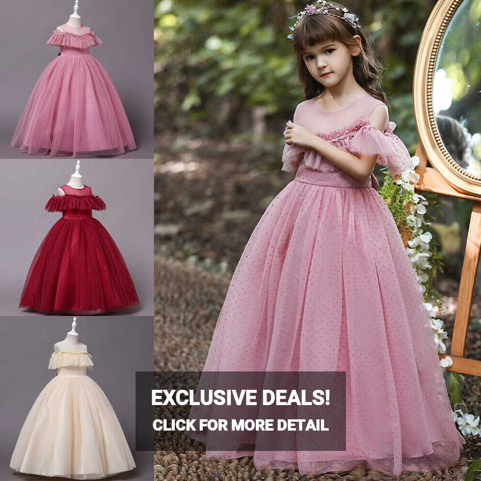 Girls Lace Long Dress Flower Kids Bridesmaid Wedding Party Pageant ...