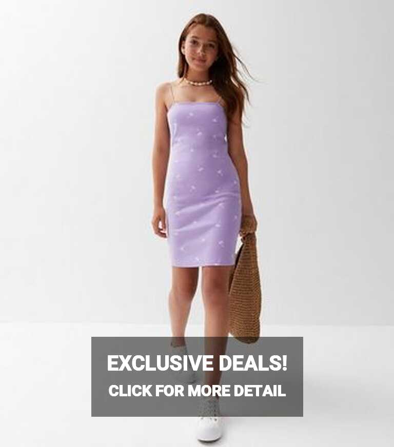 Girls Lilac Palm Print Strappy Mini Dress | New Look