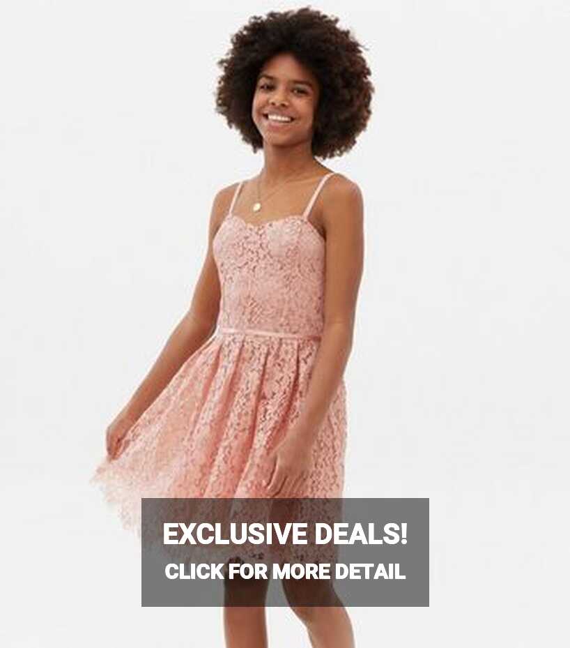 Girls Pale Pink Lace Strappy Dress | New Look