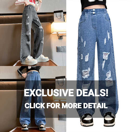 Girls Pants Bootcut Kids Pants Streetwear Denim Trousers Loose ...