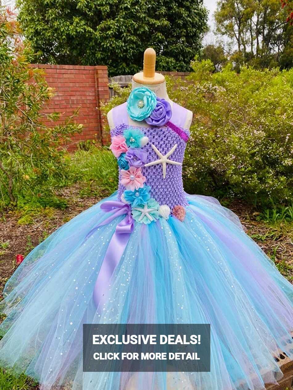 Girls Pastel Mermaid Flower Dress Kids Glitter Fairy Tutu Tulle ...