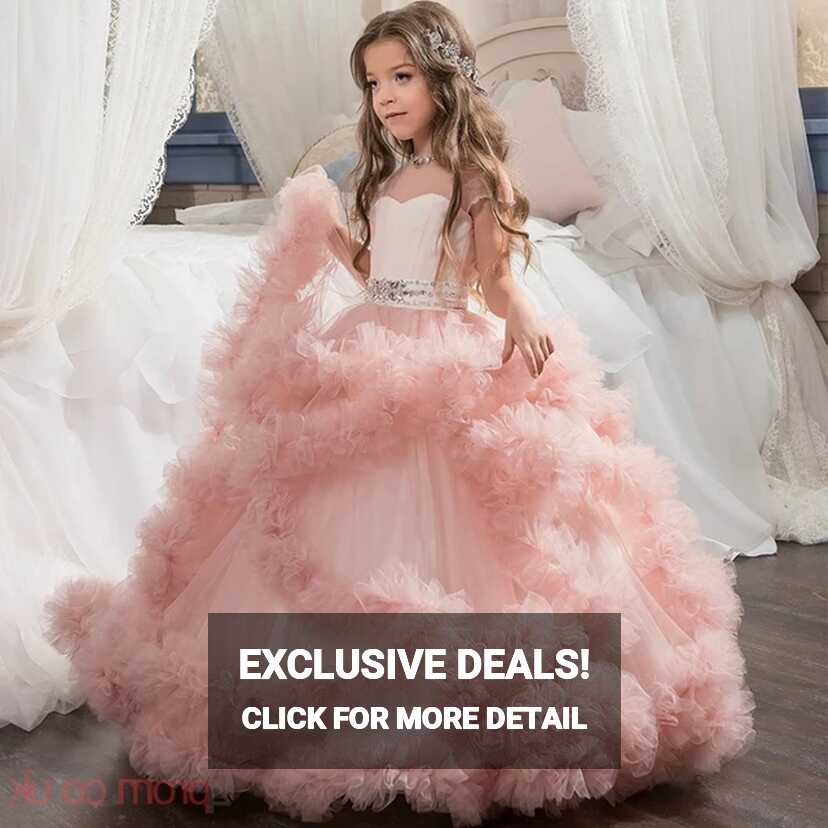 Girls Peagant Dresses Cute Ball Gown Short Sleeve Kids Prom Dress ...