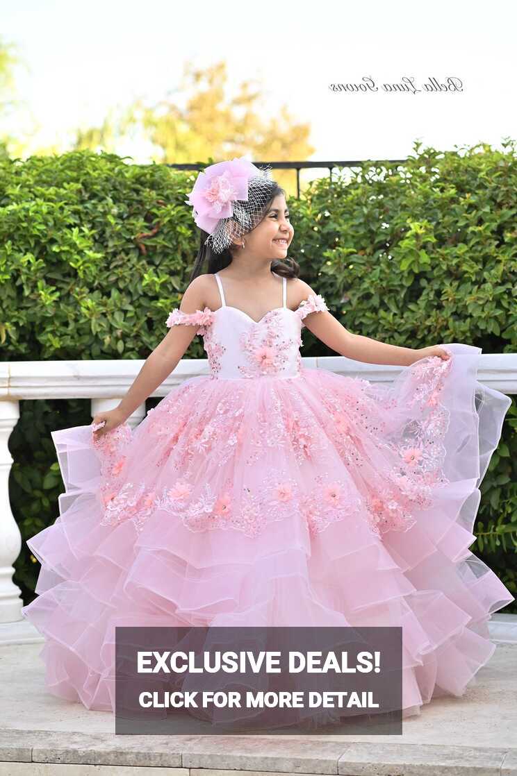 Girls Pink Dress, Floral Girls Birthday Party Tutu Dress With ...