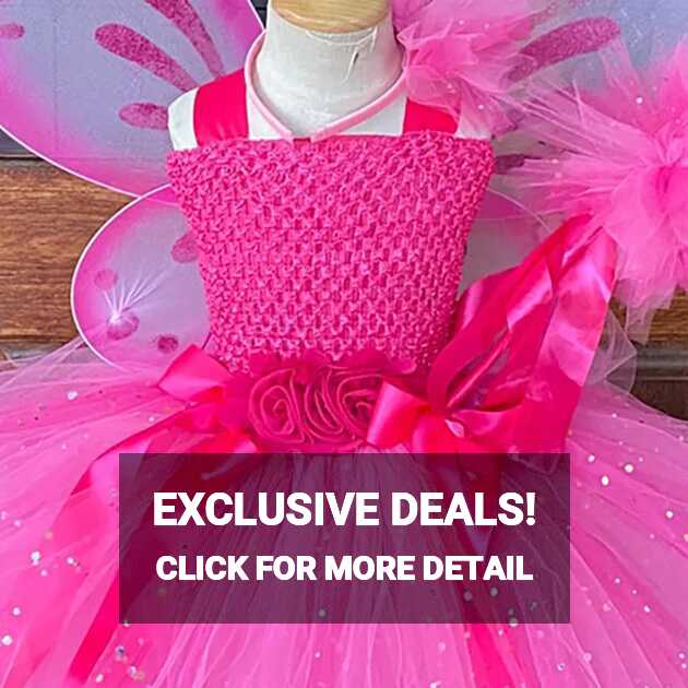 Girls Pink Flower Fairy Dress Kids Glitter Butterfly Tutu Dresses ...