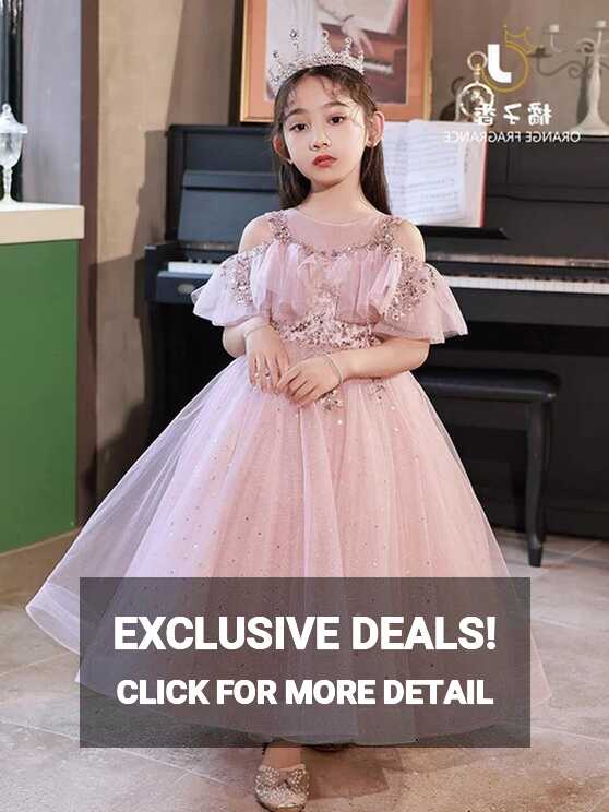 Girls Pink Lace Flower Dress Pearls Children Wedding Party Dresses ...