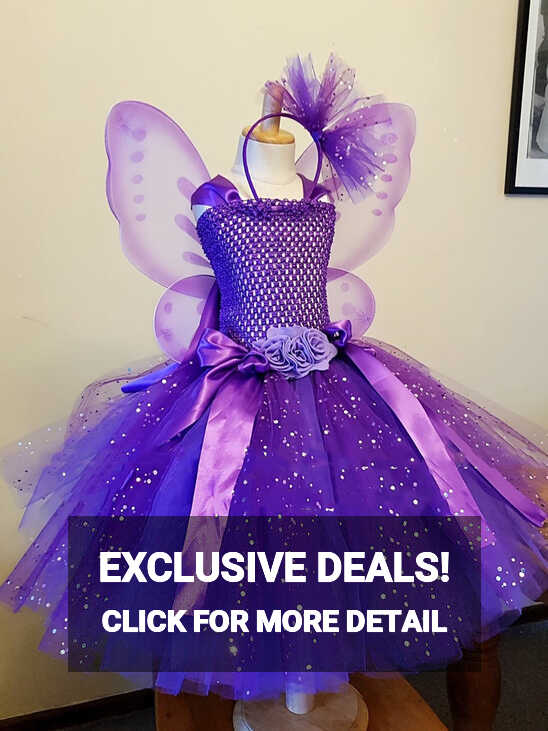 Girls Purple Butterfly Flower Tutu Dress Kids Glitter Tulle Dress ...