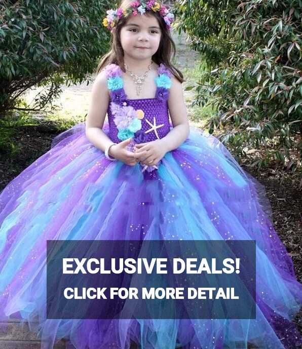 Girls Purple Glitter Flower Tutu Dress Kids Crochet Tulle Dresses ...